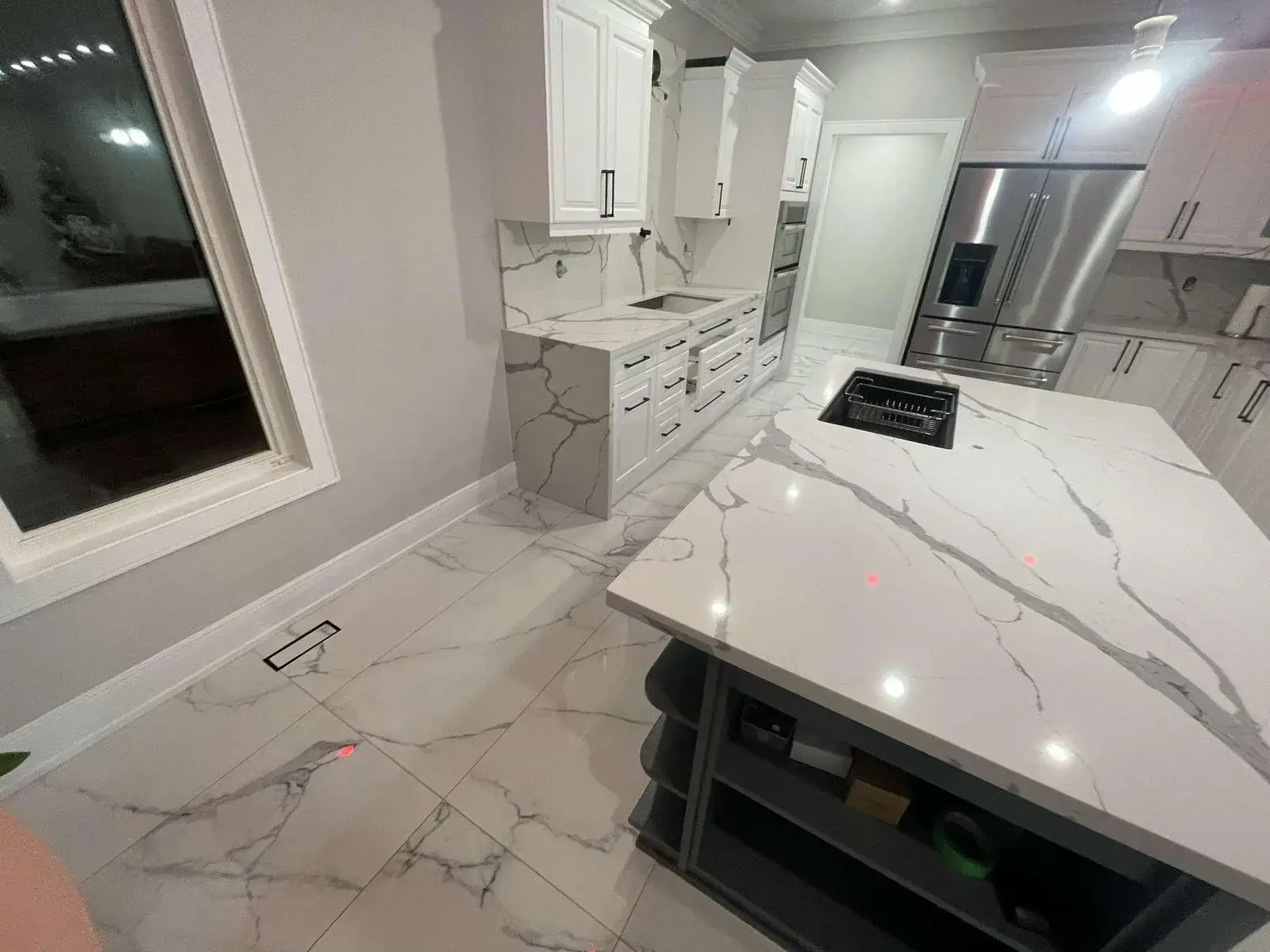 Kitchen island with a new quartz countertop